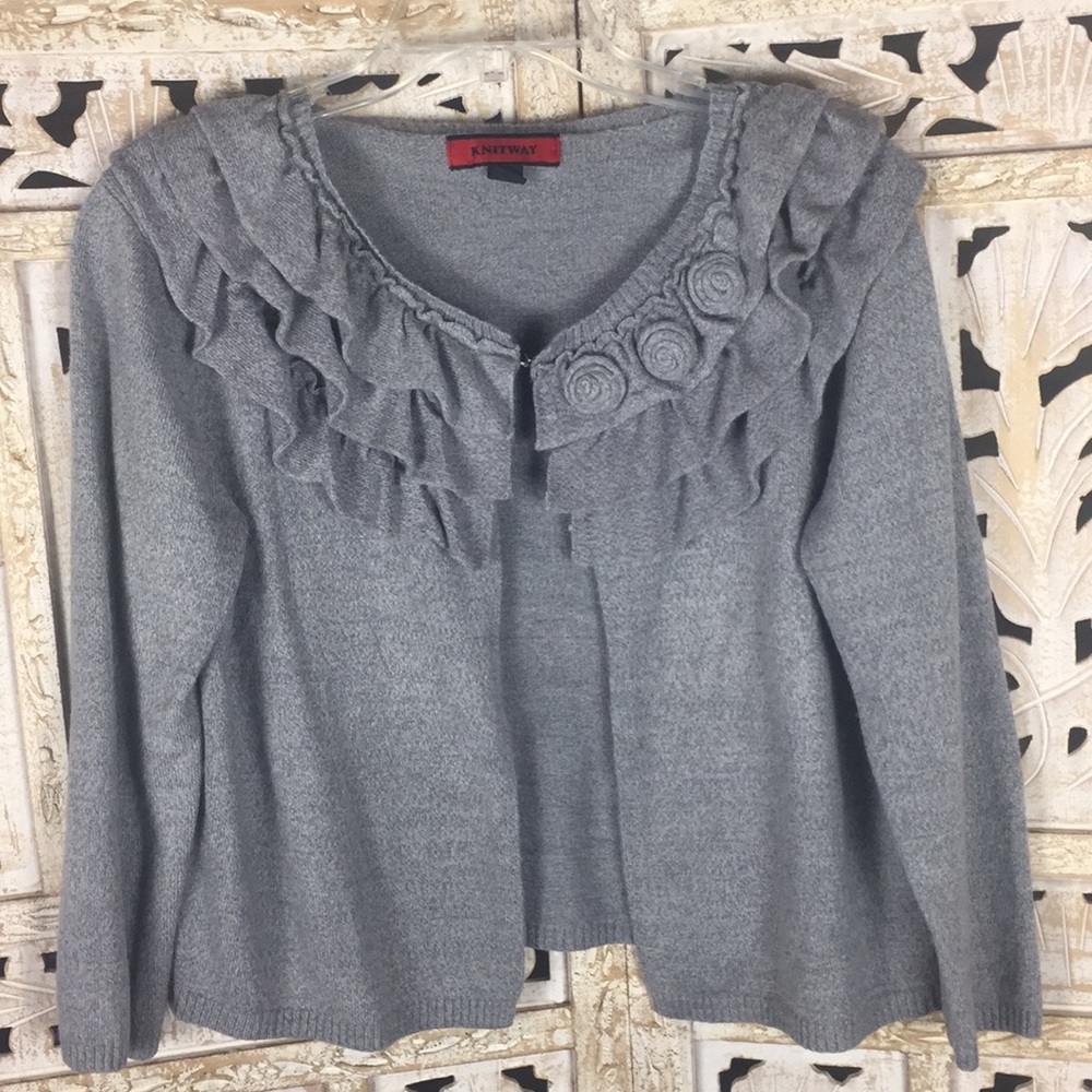 Knitway Ruffled Cropped Cardigan Sweater Size: M